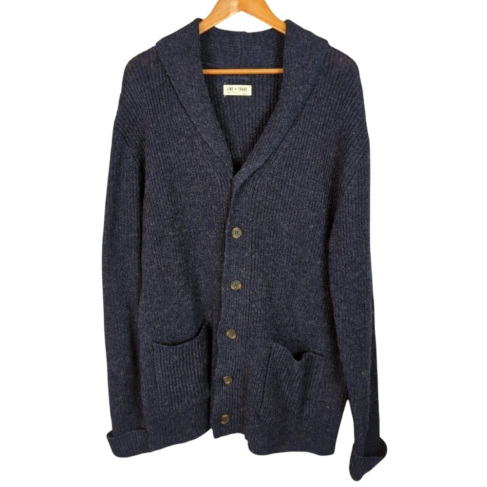 Line of Trade Mens Shawl Collar Cardigan Sweater Size XL Blue Shetland Wool